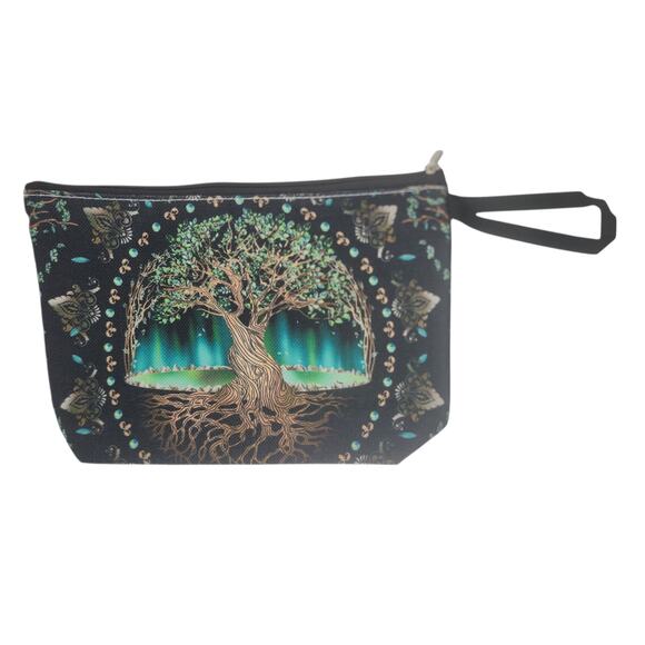 Tree of Life Cosmetic Bag Green 7x10x2 - Mystical Multi-Functional Makeup Pouch - Picture 3 of 13